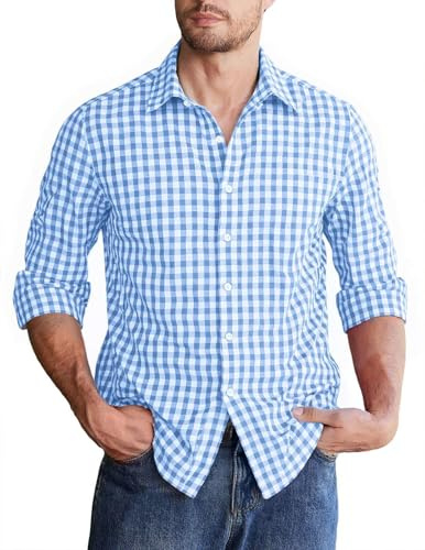 Halfword Chemise Homme à Carreaux Manches Longues Coton Boutons Bûcheron Traditionnelle Bureau Décontractée