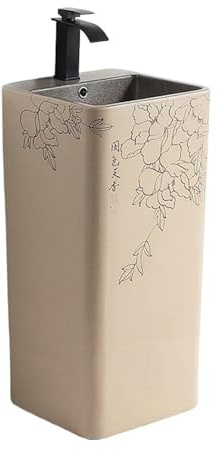 Lavabo de pedestal de cerámica for baño con grifo y desagüe for exterior y jardín, Fácil instalación