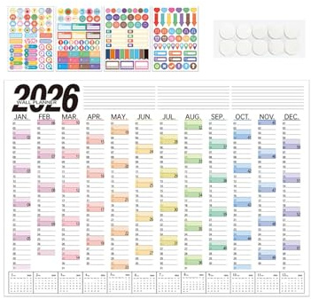 Calendario de pared – Planificador anual grande Diagrama A2 – Calendario de pared grande | Para niños, escuela, dormitorio, cocina, aula, profesor, familia
