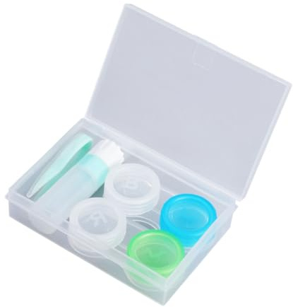 Healvian 2PC Case with Storage Jar Double Boxes for Contact Lenses Green Beautiful Organizer with Wearing Tools Compatible with All Brands Travel-Friendly Eye Care Kit