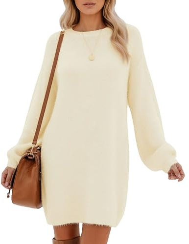 Neteson Vestito a Maglia da Donna Abito Maglione a Maniche Lunghe Oversize Elegante Maglione Invernale Autunnale Lunghezza al Ginocchio Girocollo Abiti a Tunica Casual