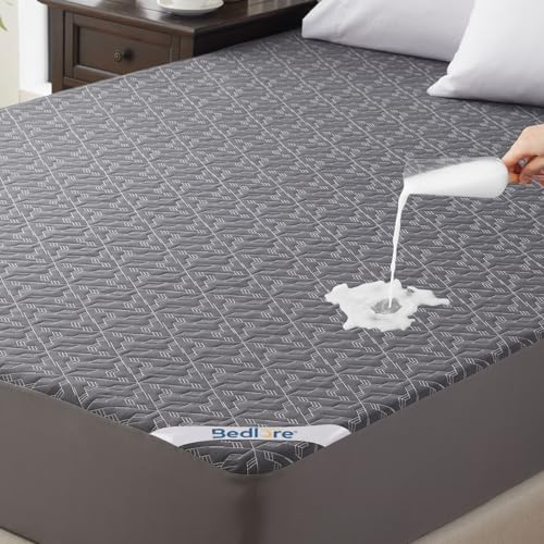 BEDLORE Matratzenschoner 180x200 cm, wasserdichte atmungsaktive Matratzenauflage mit 40 cm Tief-Taschen, Oeko-TEX® Zertifiziert, geräuscharm und elastisch (Grau)