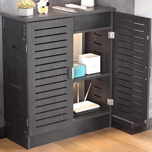 YHWKGZ Mueble de almacenamiento for router WiFi con puerta, estante de madera, ocultador de router sin bloqueo de señal(Gray,70cm/27.5in)