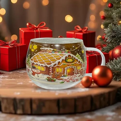 Weihnachtstassen, Weihnachten Gläser Kaffeetasse Aus Transparent Bemaltem Glass Mit Griff, Weihnachtsgeschenke Für Frauen Und Männer, Festliche Getränkebehälter Für Heiße Schokolade, Milch, Tee(C)