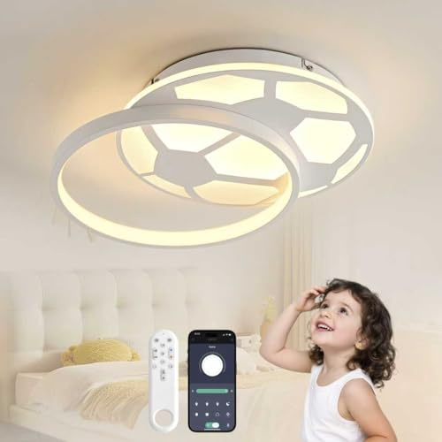 YZBEIMDAI LED Kinder Deckenleuchte, 40CM Deckenlampe LED Fußball Dimmbar mit Fernbedienung und APP, Deckenleuchte Kinderzimmer Lampe mit Timer- und Speicherfunktionen für Kinderzimmer, Jugendzimmer