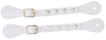Tissting Verstellbare Western Sporenriemen Mit Strass, Einstellbare Leder Sporenriemen Für Reitstiefel - Westernstyle Reitzubehör Für Pferdesport (Weiß)