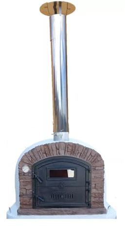 Holzbefeuerter Pizzaofen Venturared AL100 mit Gestell – Steinbackofen für Garten & Gastronomie, 4 Pizzen Ø 30–33 cm, inkl. Kaminrohr & Regenhut, fertig montiert