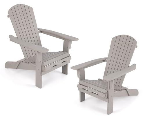 COSTWAY Adirondack Stuhl klappbar, 2er Set, Adirondack Chair aus Holz, Gartensessel mit hoher Rückenlehne & Breiten Armlehnen für Garten, Terrasse, 180 kg Tragfähigkeit (Grau)