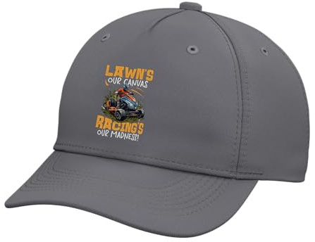 Lawn Mower Racing: Lawn's Our Canvas, Racing's Our Madness! Adjustable Printed Baseball Hat, Slate Grey