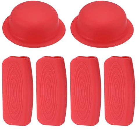 M METERXITY 6-Pack Silicone Pot Lid Covers & Silicone Assist Handle Holder Grip, Heat Resistant Lid Knob Handle Caps for Kitchen Cookware, Non-Slip Safe Grip Protectors [Red]