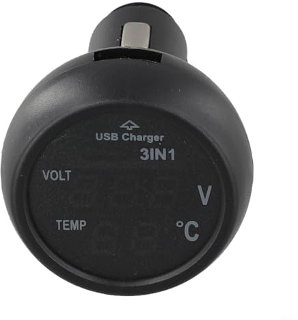 Termómetro voltímetro de coche de 3 pulgadas con enchufe USB, indicador de pantalla digital de 12 V 24 V para nivel de vehículo, sistema eléctrico automático (rojo completo)