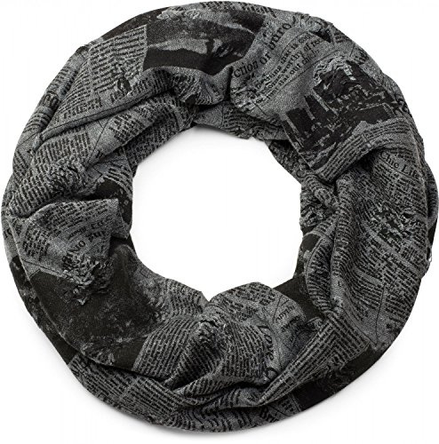 styleBREAKER snood rond avec imprimés journal, style vintage effet usé, écharpe, tissu, unisexe 01017043, couleur:Gris foncé