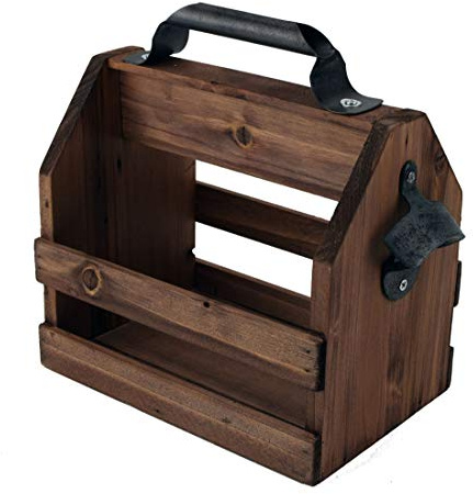 CBK-MS Retro Bierträger für 6 Flaschen 0,33 L Holz mit Metall Flaschenöffner Flaschenhalter Flaschenträger für Vatertag Party