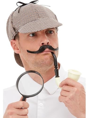Smiffys Kit da detective, Multicolore, con cappello, pipa e lente d'ingrandimento Halloween