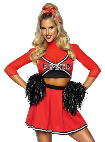 Leg Avenue womens 3 Pc Cheerleader Cutie Costume With Crop Top, Skirt, Pom Poms