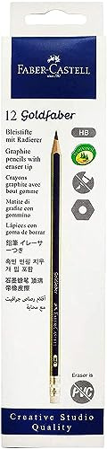 Faber-Castell Gold Faber Graphit-Bleistift Hb mit Radiergummi-Spitze, Box mit 12 Stück, mehrfarbig, 116800, Junior Dreieckig