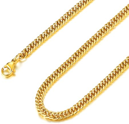 FindChic Edelstahl Massiv Panzerkette Halskette Breite 3,5/6/9/12mm Länge 46/51/55/61/66/71/76/91 cm Cuban Gliederkette Schmuck für Herren Damen Jungen