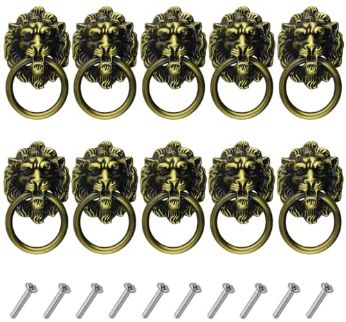 WMYCONGCONG 10 STÜCKE Löwenkopf Schubladengriffe 2,68 x 1,56 Antike Bronze Ringgriffe Schranktürknöpfe für Kommoden Küchenschränke Schrank Möbel Kleiderschrank