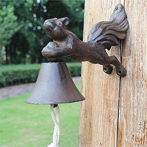 X&Z-XAOY Door Knocker Iron 3D Squirrel Cast Iron Doorbell Home Decoration Animal Wall Mount Door Call Bell 10x24.5x15cm Hanging Doorbell