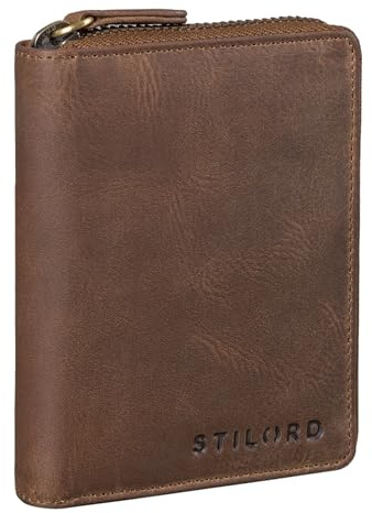 STILORD 'Giannis' Mini Leder Portemonnaie Herren RFID Brieftasche Hochformat Geldbörse Klein mit Reißverschluss Vintage Wallet aus echtem Leder, Farbe:mittel - braun