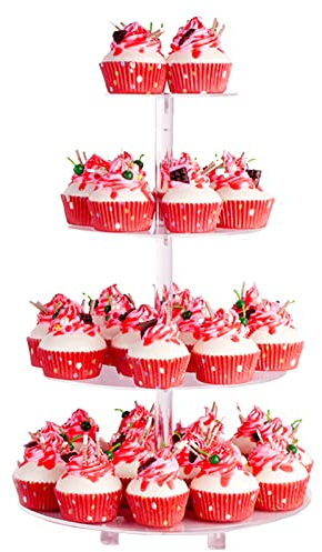 SOQKEEN Alzata per Torte, Alzata per Dolci Rotonda in Acrilico 4 Livelli più Alti con Espositori per Alimenti di Base per Matrimonio, Forniture per Feste a Tema di Compleanno