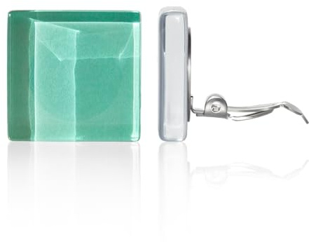 Statement Ohrclips Damen ohne Ohrlöcher • Quadratische Clip Ohrringe • Handmade Edelstahl Schmuck aus Glas • 20x20x3 mm