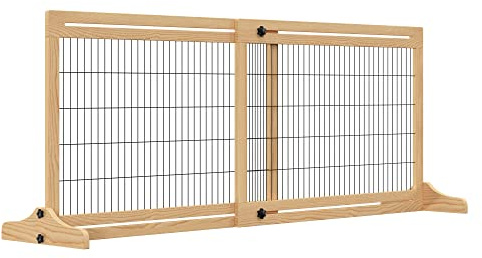 PawHut Barrera de Seguridad para Perros Extensible 104-183x69 cm Barrera para Perros en Casa de Madera para Puerta Escalera Pasillo Natural