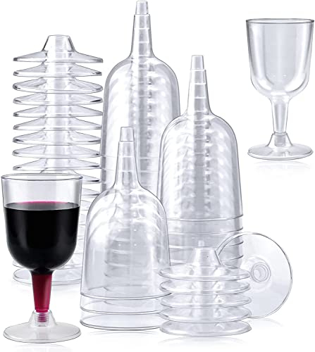 KAHEIGN 50 Piezas Copas de Vino de Plástico, 170ml Copas de Cata de Vino Transparentes Tallo Reutilizable Copas de Vino de Fiesta Tazas de Postre para Whisky Champán Cerveza Pudín Mousse (12 x 6,5cm)