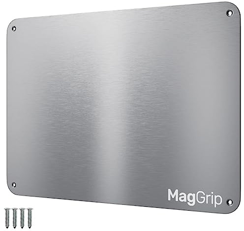 9 inches x 6.5 inches Stainless Steel Plate for Magnets, 3M Adhesive Back, Mounting Screws, Ideal for Magnetic Shelf, Spice Holders, Colorful Magnets as a Gift. Mount Anywhere! (Silver, 1 Pack)