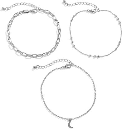 Bishilin Fußkettchen in Bijouterie, Fußketten Boho 3er SetSchmal mit Mond Anhänger Fußkettchen Tattoo 27CM für Damen Mädchen