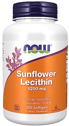 Now Foods, Sunflower Lecithin (Lécithine de Tournesol), 1.200mg, Hautement Dosée, 100 Capsules molles, Testée en Laboratoire, Sans Soja, Sans Gluten, Sans OGM
