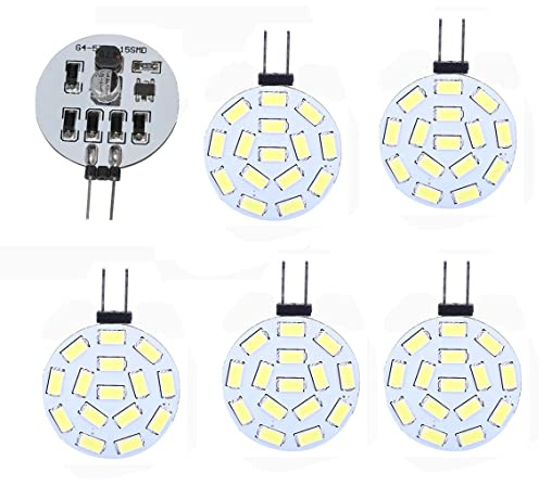 ShuoHui 5X G4 LED 12V 24V Dimmbar, 3W 350 Lumen 15 SMD 5630 AC DC 10V-30V Kaltweiß 6000k