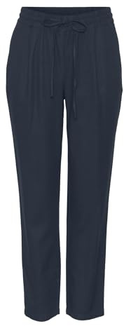VERO MODA Dam casual linne tygbyxor lediga slip-on-byxor lösa ankelbyxor, blå 2, L