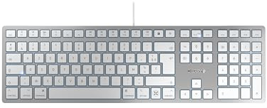 CHERRY KC 6000C for MAC, Kabelgebundene Mac-Tastatur (USB-C Anschluss), Französisches Layout (AZERTY), Flüsterleise Tasten, Flaches Design, Weiß-Silber