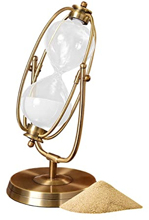 SYFUNLV Metall Sanduhren,Vintage-Sanduhr,12×24cm Rotierende Sand Timer, 30/15 Minuten,Vintage-Sanduhr,mit goldenen Seitstützen, Dekorative Sanduhr aus Glas Geschenkeinzigartiges Andenken (L)