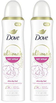 Dove Ultimate Dry Spray Antiperspirant Peony And Rose Water 2 Count For 72-Hour Sweat And Odor Protection With Triple Moisturizer Technology 3.8oz