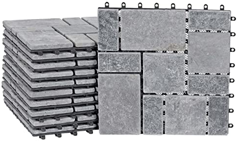 Mendler Steinfliese HWC-K70, Bodenfliese Steckfliese Balkon/Terrasse Naturstein, 11x je 30x30cm = 1m² - dunkelgrau