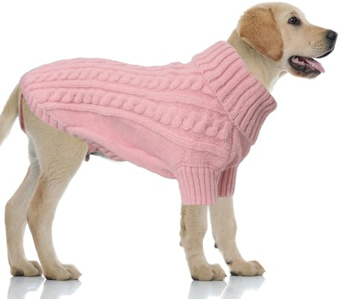 LiebeDD Hundepullover Grosse Hunde - Kuschelig Hundepulli mit Beinschlaufe und Geschirrloch, Rollkragen Strick Pullover Hund Pullis für Große Hunde Labrador, Warm Dog Sweater (Rosa XL)