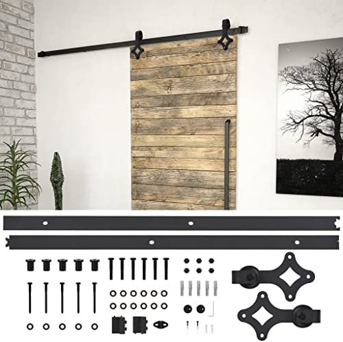 Homgoday Sliding Door Track Kit 200 cm Black Steel Entrance Door External Entrance Door for Garden, Patio, Outdoor, Indoor