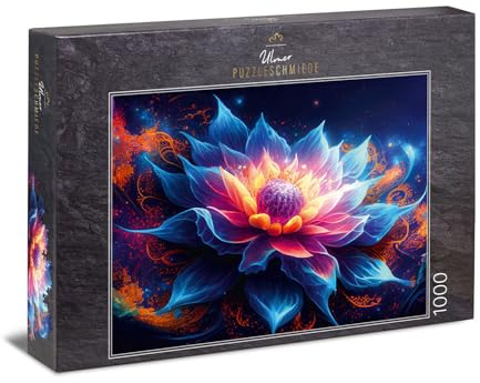 Ulmer Puzzleschmiede - Puzzle 1000 pièces « Lotus Nova » - La Fantastique Fleur de Lotus dans l'univers - Puzzle pour Adulte distinctif de la Collection de Puzzles Couleurs et Fantaisie