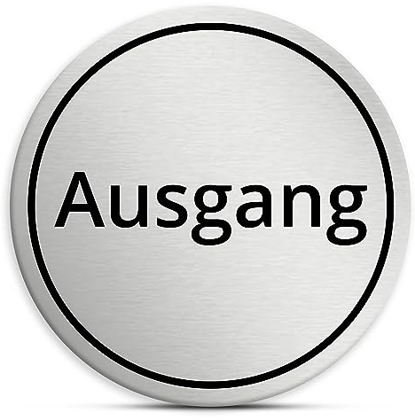 Ausgang Schild rund, 7cm in silber, Türschild, selbstklebend, wetterfestes Hinweisschild