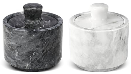 Flexzion Saltbehållare i marmor med lock – salt- och pepparkar för kök – marmorförvaringsbox för paprika, örter, socker, smycken och klockor (svart och vit)