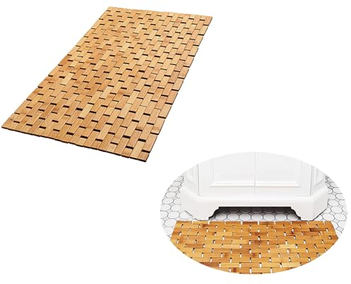 QUHUOYAO Bambus-Badematte, natürliches Bambusholz, Badematte, Bambus-Bodenmatte, rutschfest für Spa-Wanne und Küche, 40 x 60 cm, Braun