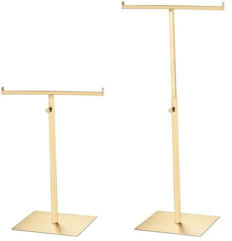 sourcing map Purse Display Stand T Shaped Metal 2 Pack Adjustable Handbag Rack Double Hook Holder Necklace Organizer for Home Boutique Store - Gold