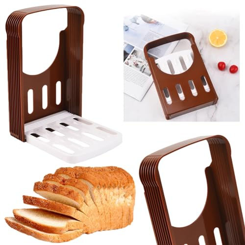 Fiorky Bread Slicer, Adjustable Toast Slicer/Cutting Guide for Homemade Bread, Manual Loaf Cutter Machine Sandwich Maker Foldable Toast Slicer for Slicing Bread