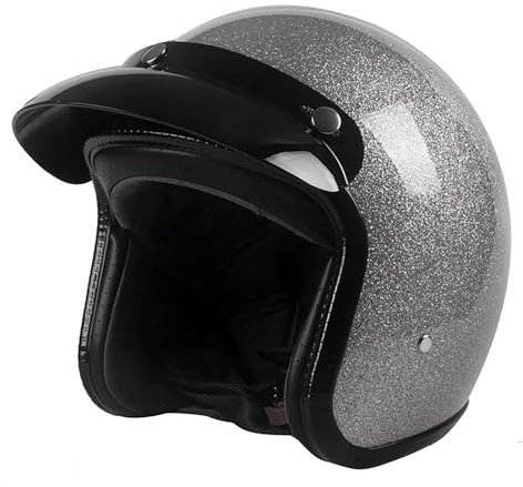 Motorcykelhjälm Jet-hjälm Retro Open Face-hjälm DOT ECE-certifierad män kvinnor 3/4 Jet-hjälm Vintage skoterhjälm Pilothjälm skoterhjälm(Silver,M=(57~58cm))