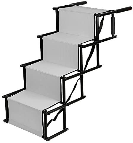 Hundetreppe & Hunderampe, Haustiertreppe, Hundetreppe Auto Klappbar für kleine und große Hunde, Gelenkschonend für Haustiere (Hellgrau)