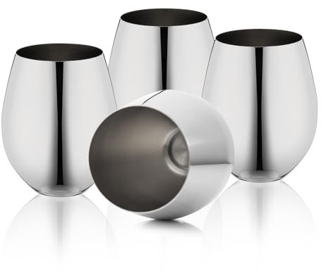 WOTOR Set di 4 bicchieri da vino in acciaio inox senza stelo, da 532 ml, infrangibili, calici da vino fantasiosi, unici per esterni, viaggi, campeggio e piscina, accessori da vino ideali come regalo