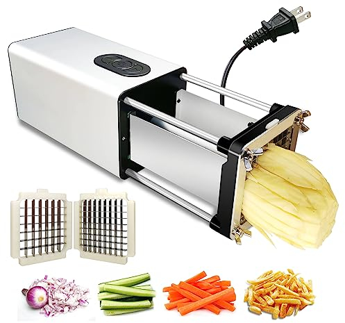 PASPRT Cortador eléctrico de Patatas Fritas, Cortador de Patatas Fritas de Acero Inoxidable con Hoja de 1/2 y 3/8 de Pulgada, Cortador de Patatas Profesional Comercial y doméstico