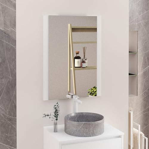 Baikal Espejo de Baño, Espejo con Lateral de Madera. Opción con y Sin LED. Estilos Que se adaptan al baño o Cualquier Estancia del hogar. 70 x 80 cm Lateral Madera Blanca